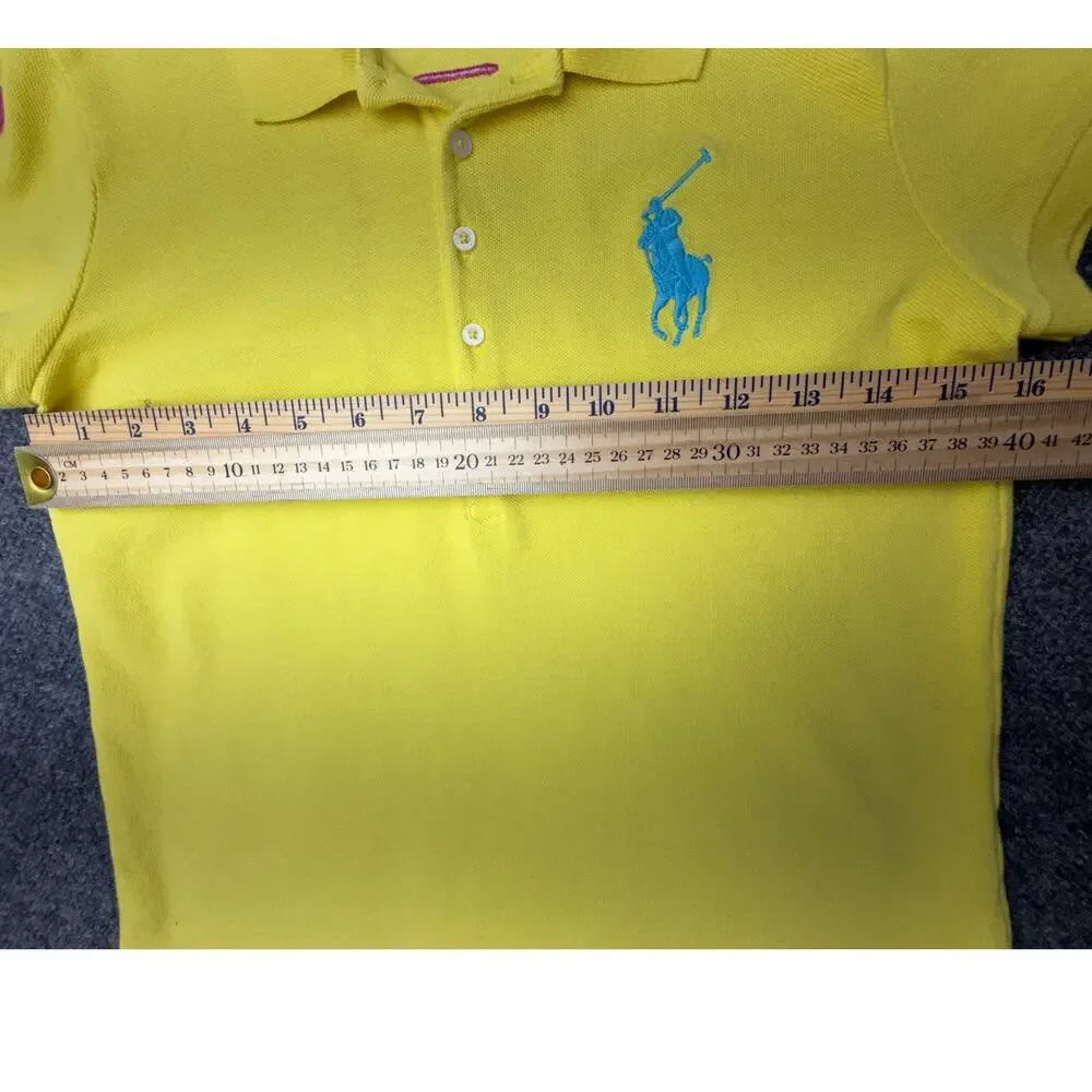Ralph Lauren Big Pony Polo Shirt Girls XL 16 Yellow Blue Logo #3 Cotton PERU
